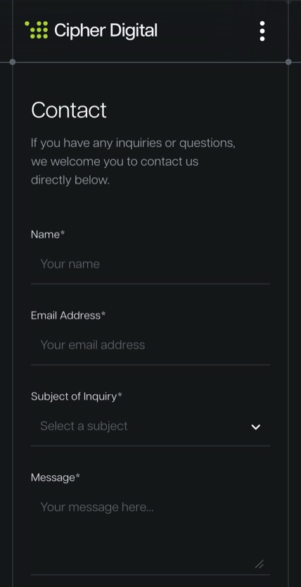 Cipher Digital のスマホ表示