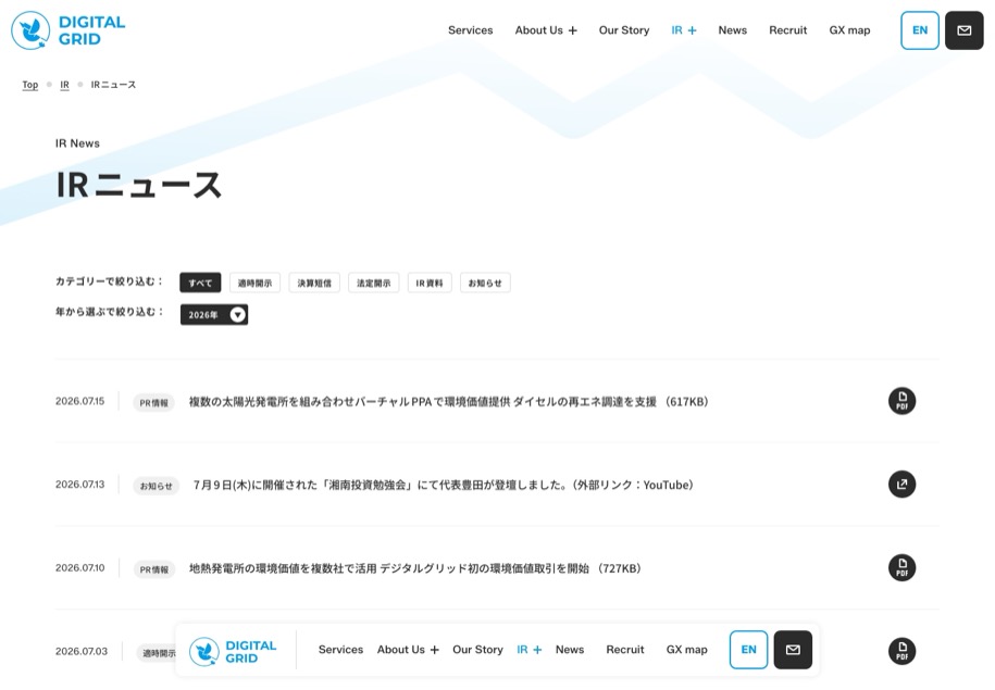 デジタルグリッド のパソコン表示