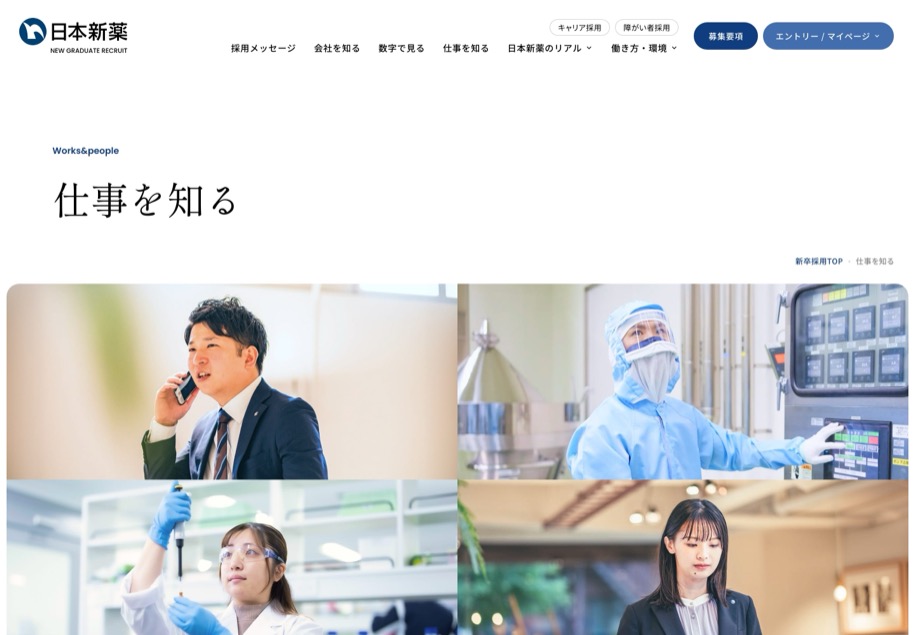 日本新薬 新卒採用 のパソコン表示